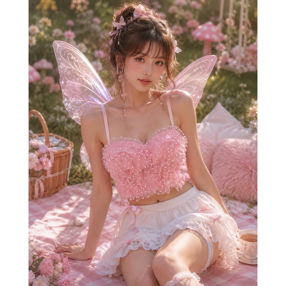 Pink Pearl Ruffle Tulle Mesh Bustier Cami M Fairycore Coquette Ballet Princess